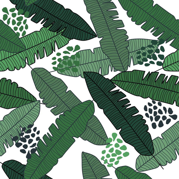 Nahtloses Bananenblatt-Muster auf weißem Hintergrund. Dschungelpflanze Tapete. - Vektor, Bild
