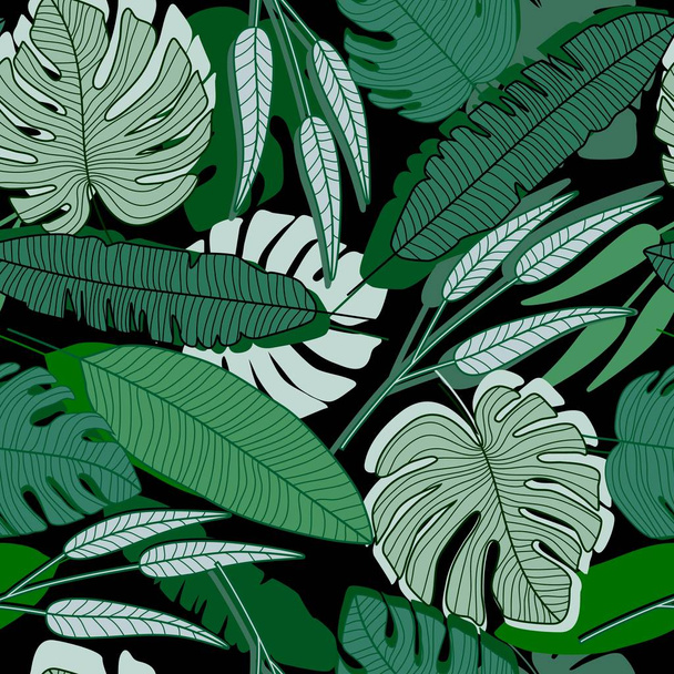 Jungle palm leaf seamless pattern. Ttropical palm leaves wallpaper. - Vector, Image