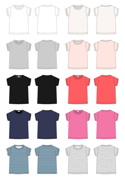 Набір контурних технічних ескізів дитячої сорочки на білому тлі
. - Вектор, зображення