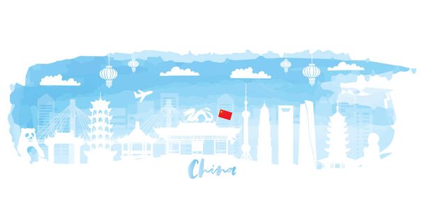 Travel China postcard, poster, tour advertising of world famous landmarks in paper cut style. Vectors illustrations - Vetor, Imagem