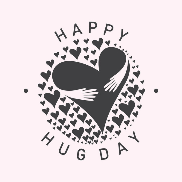 Vector typographic letter Hug Day with abstract hand illustratio - Vecteur, image
