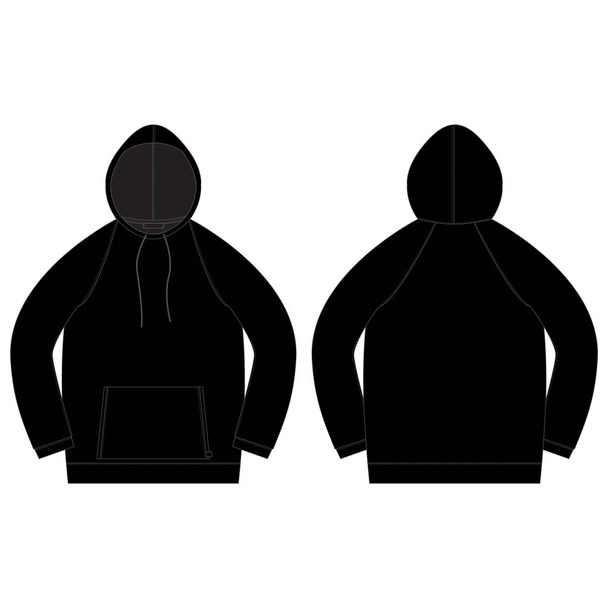 Technical sketch for men hoodie in black color. - Vector, Image