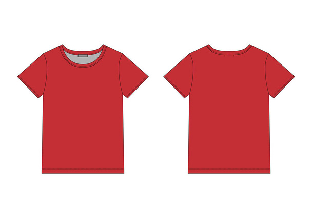 Technische Skizze Männer T-Shirt in roten Farben. Unisex-Unterwäsche Top-Design-Vorlage. - Vektor, Bild