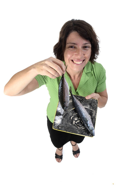 makrélás nő fehér háttérrel - Fotó, kép