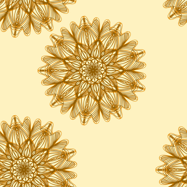 Naadloos patroon. Kleurenillustratie antistress, bloem als een mandala. Vector oranje retro - Vector, afbeelding