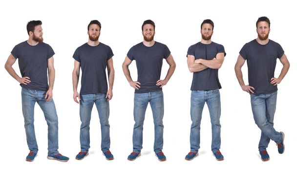 set of photos of a man in various poses in white background - Photo, Image