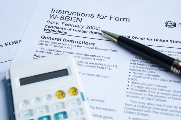 U S Tax form, pen and calculator - Photo, Image
