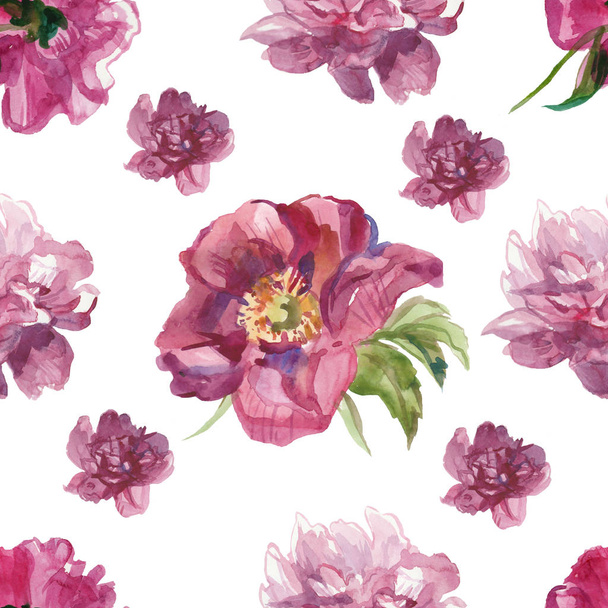 Akvarel bezešvný vzor s růžovými borovicemi. Tisk na bílou je - Fotografie, Obrázek