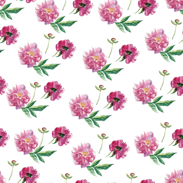 Watercolor seamless pattern with pink pines. Print on a white is - Photo, Image