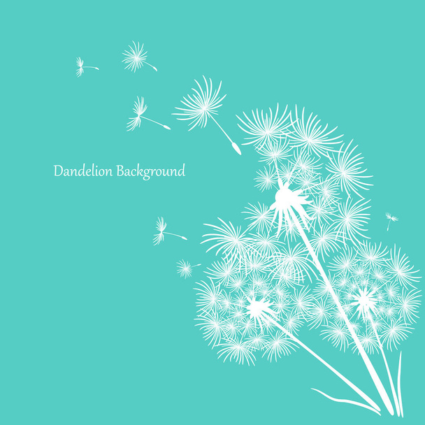 Three white dandelions on a blue background. Minimalistic background for your design. Flying dandelion to heaven. Vector - ベクター画像