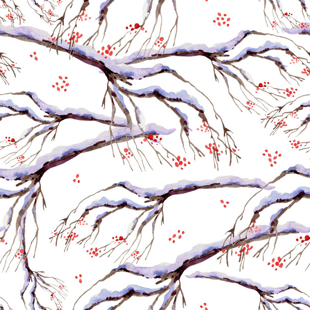 木の枝で水の冬のシームレスなパターンカバーウィット - 写真・画像