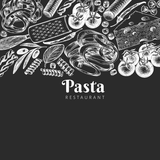Italian pasta wits additions design template. Hand drawn vector  - Vektör, Görsel