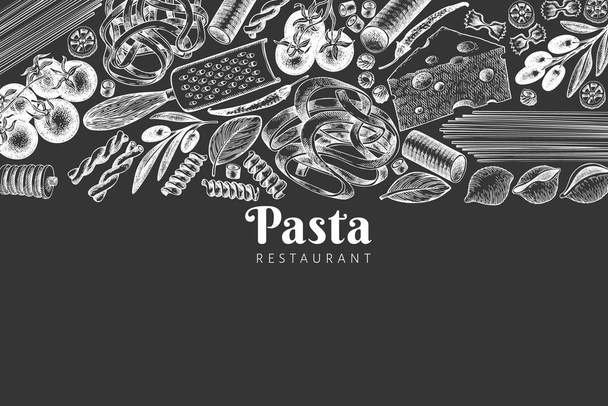 Italian pasta wits additions design template. Hand drawn vector  - Vettoriali, immagini