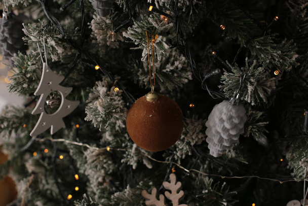 Decorative Christmas tree toy macro photo shining background  - Photo, Image