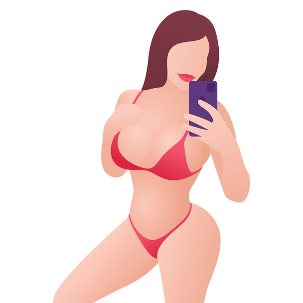 Sexy girl model in beautiful tiny underwear posing and shooting selfie - Vector, Image