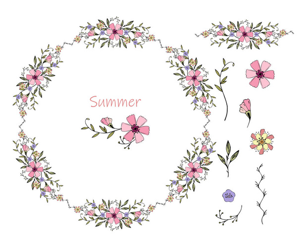 Weath of Flowers. Floral tangle. Summer flowers.Collection. - Вектор, зображення