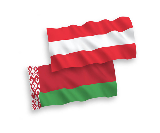 Flaggen von Österreich und Weißrussland auf weißem Hintergrund - Vektor, Bild