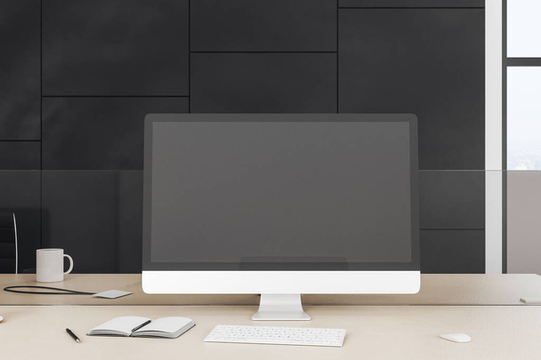 designer desktop with empty computer screen - Foto, Imagem