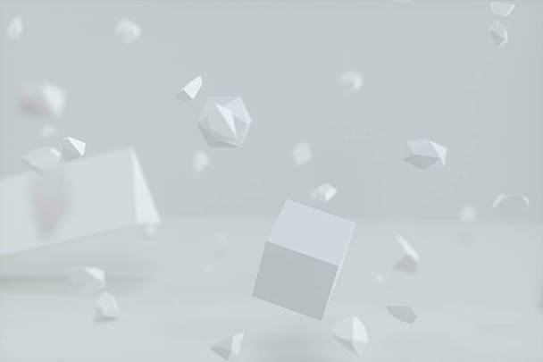 gebrochene Geometrie mit weißem Hintergrund, 3D-Rendering. - Foto, Bild