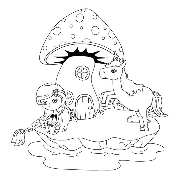 Русалка і єдинорога казкового дизайну Векторні ілюстрації
 - Вектор, зображення