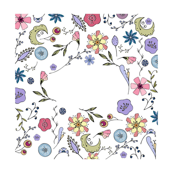 Weath of Flowers. Floral tangle. Summer flowers.Collection. - Vector, Imagen