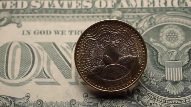Close up of a Colombian coin on American dollar - Footage, Video