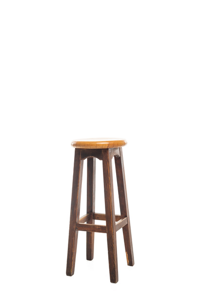 Brown wooden stool with copy space isolated on white - Photo, Image