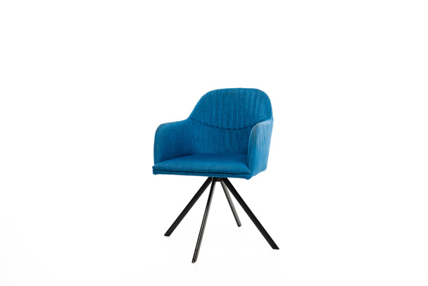 Comfortable armchair with blue fabric isolated on white - Photo, Image
