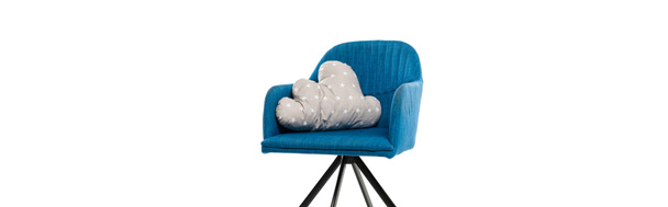 Panoramic shot of blue armchair with pillow isolated on white - Fotoğraf, Görsel