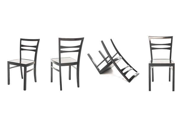 Nowoczesne czarne drewniane krzesła izolowane na białym - Zdjęcie, obraz