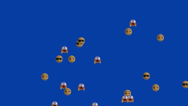 Animation of a group of emojis flying up on blue background - Felvétel, videó