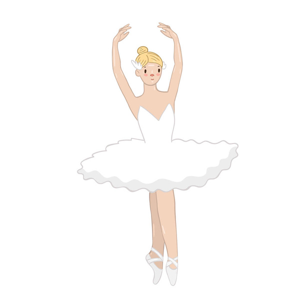 Ballerina in een witte jurk geïsoleerd op een witte achtergrond. vectorgrafieken. - Vector, afbeelding