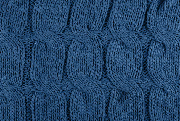 Tekstura wełny na drutach. Niebieski trend kolor - Zdjęcie, obraz