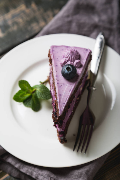 Blueberry Cheesecake with Fresh Mint - Photo, image