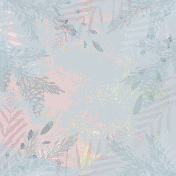 Abstracte botanische stoffige pastelblauwe en roze bleke blos achtergrond. Chique trendy tegelpatronen die gouache, acryl of aquarelverf imiteren - Vector, afbeelding