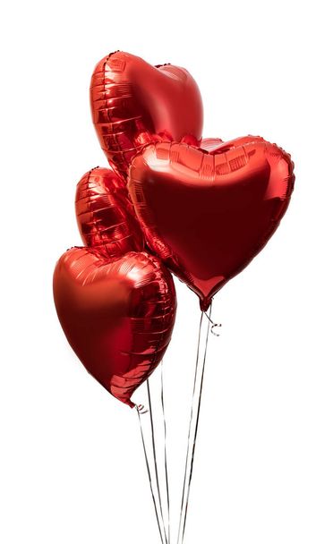 red big heart metallic balloons on white  - Photo, image