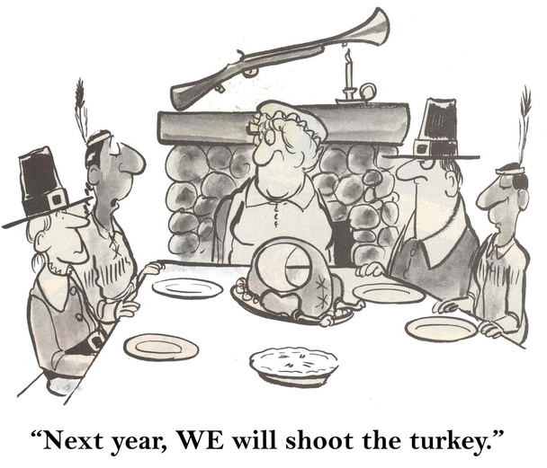Dibujos animados ilustración. La familia va a comer pavo.
. - Foto, Imagen