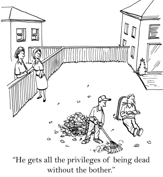 Cartoon illustratie. Sprekende buren in de tuin - Foto, afbeelding