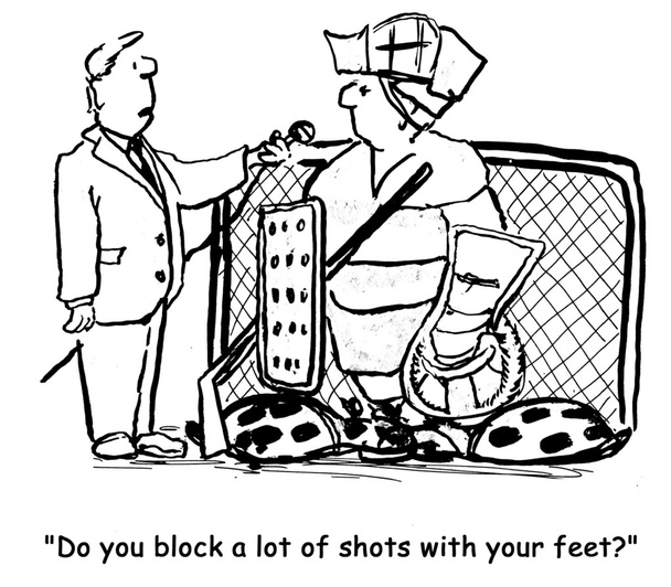 Cartoon illustratie. Verslaggever interviews een hockeyspeler - Foto, afbeelding
