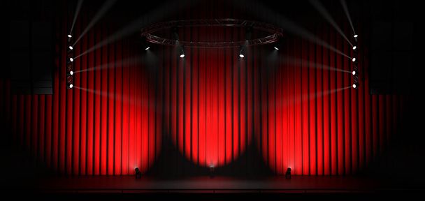 illuminated stage, dark background. 3D rendering - Photo, Image