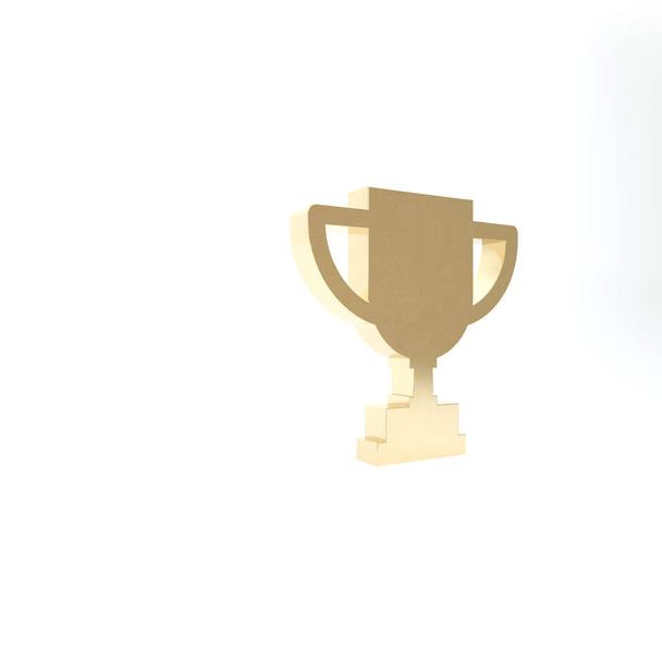 Ícone da taça Gold Award isolado no fundo branco. Símbolo do troféu vencedor. Campeonato ou troféu de competição. Realização desportiva. 3D ilustração 3D render
 - Foto, Imagem