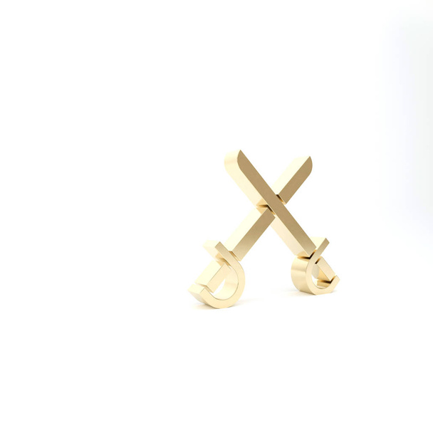 Arany keresztezett kalóz kardok ikon elszigetelt fehér háttérrel. Sabre jel. 3d illusztráció 3d render - Fotó, kép