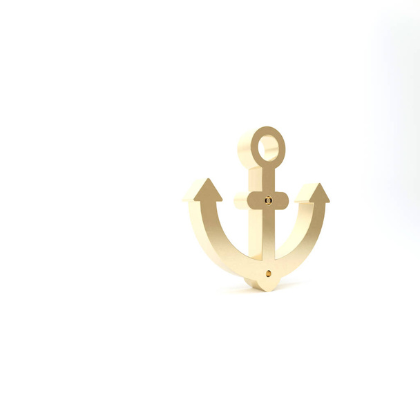 Arany horgony ikon elszigetelt fehér háttérrel. 3d illusztráció 3D render - Fotó, kép