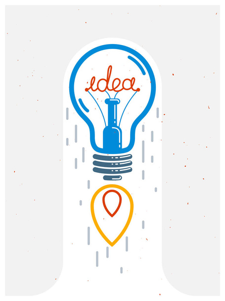 Idea light bulb launching like a rocket vector linear logo or icon, creative idea startup, science invention or research lightbulb, new business start. - Vector, Image