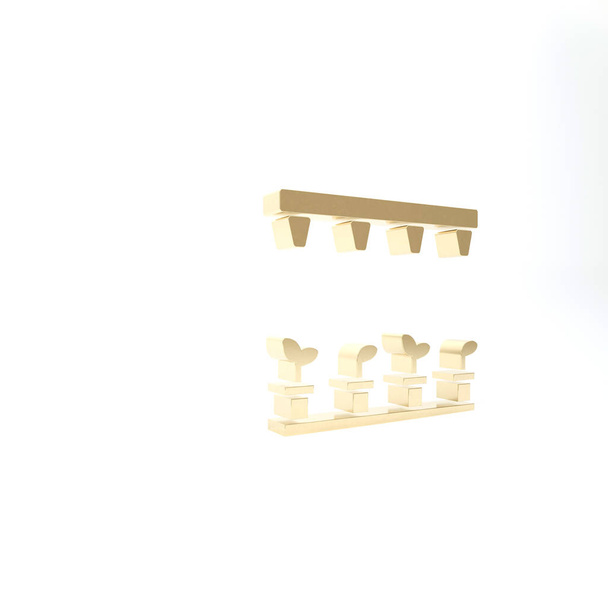 Gold Icono de aspersores de riego automático aislado sobre fondo blanco. Equipo de riego. Elemento jardín. Icono de pistola de aerosol. 3D ilustración 3D render
 - Foto, imagen