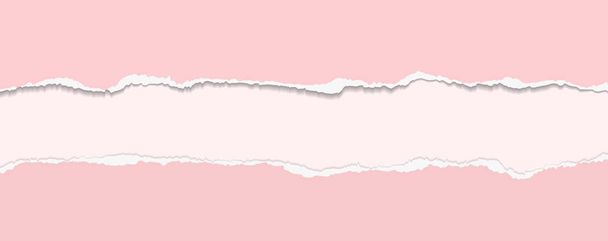 Gescheurde, gescheurde stukjes horizontaal roze papier met zachte schaduw, achtergrond voor tekst. Vectorillustratie - Vector, afbeelding