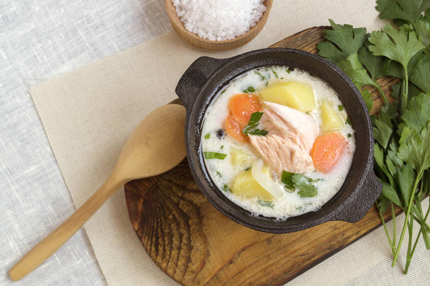 sopa tradicional de salmón con verduras y crema
. - Foto, imagen