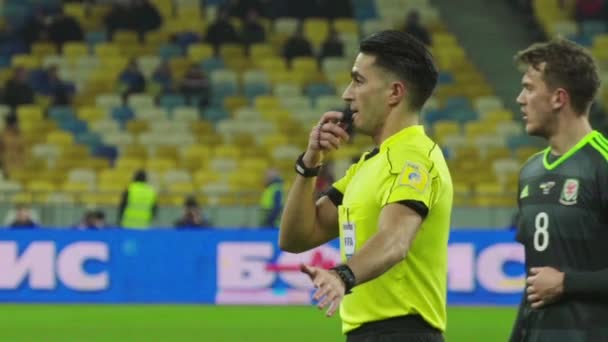 Male referee during a football soccer match. Slow motion - Filmagem, Vídeo