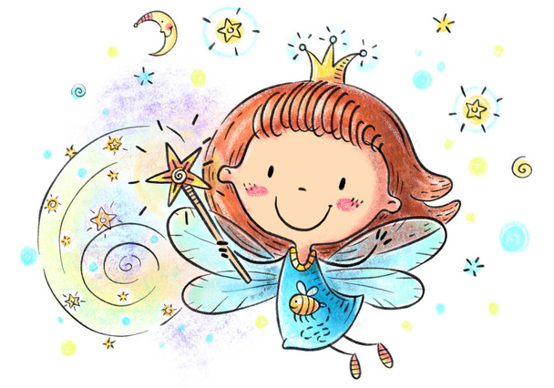 Маленькая мультяшная фея с волшебной палочкой
 - Фото, изображение