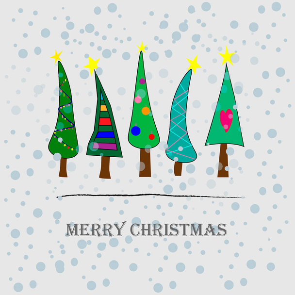 Πέντε διαφορετικά χριστουγεννιάτικα δέντρα με χριστουγεννιάτικα παιχνίδια - Διάνυσμα, εικόνα